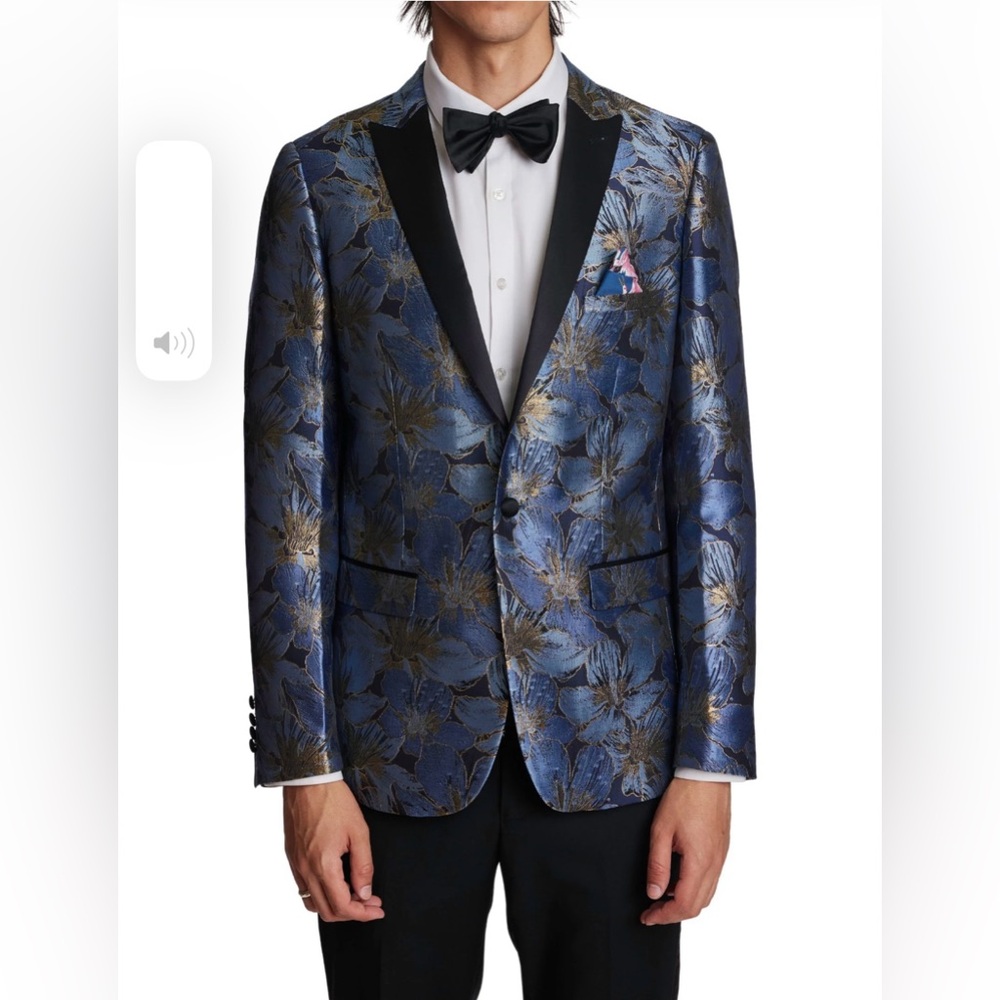 Paisley & Gray Grosvenor Peak Tux Jacket Slim Fit Silver Flower Size Various